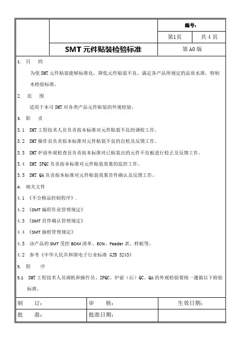 SMT元件贴装检验标准