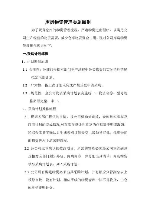 库房物资管理实施细则