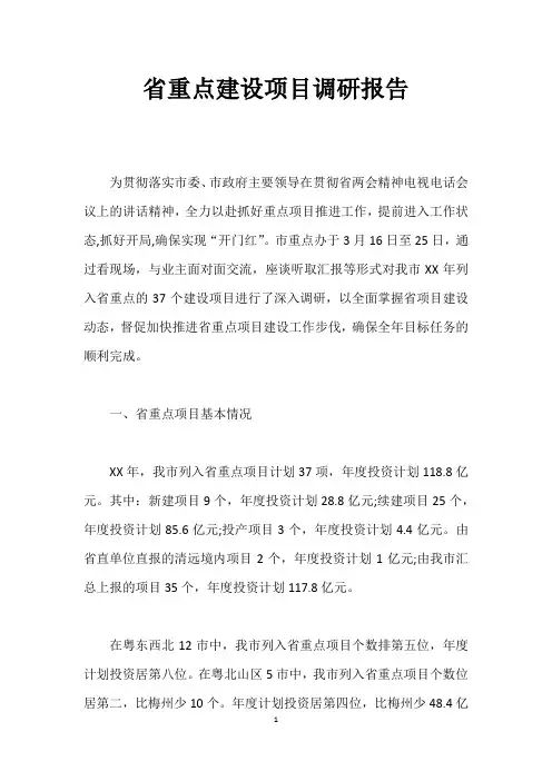 省重点建设项目调研报告