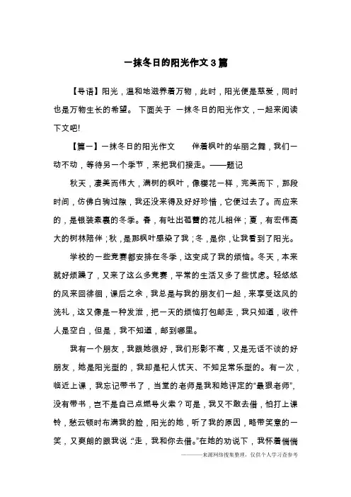 一抹冬日的阳光作文3篇