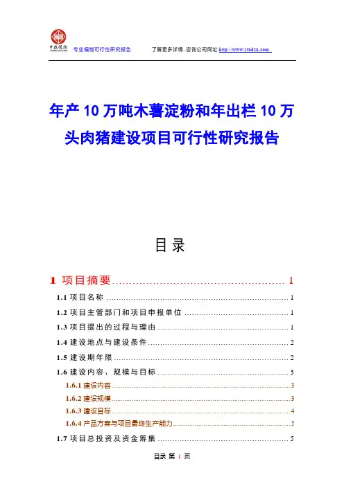 年产10万吨木薯淀粉和年出栏10万头肉猪建设项目可行性研究报告