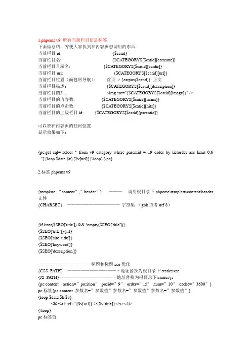 phpcms标签整理,当前栏目调用(phpcms手册)