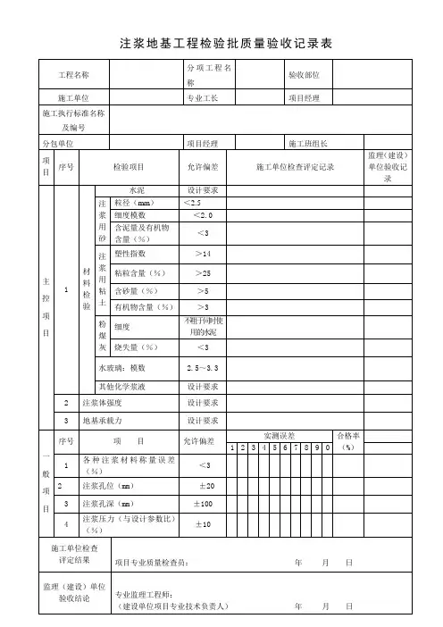 注浆地基检验批质量验收记录表