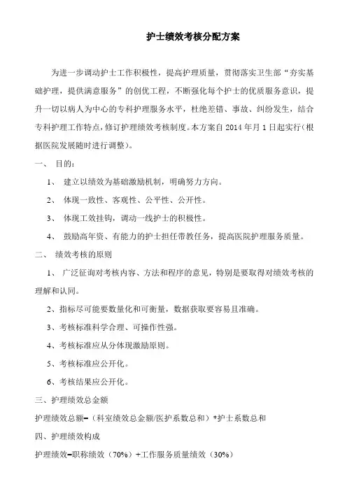 护士绩效考核分配方案