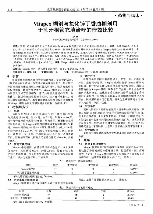 Vitapex 糊剂与氧化锌丁香油糊剂用于乳牙根管充填治疗的疗效比较