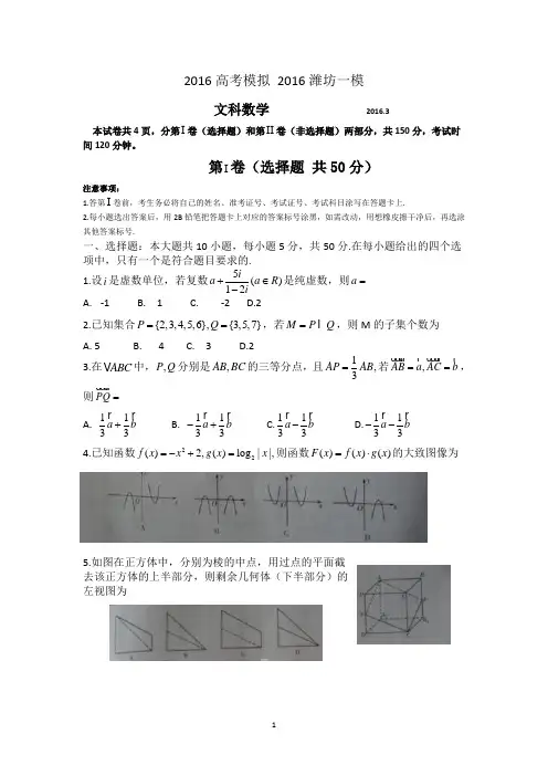 2016潍坊一模数学(文)试题 Word版含答案(高三)