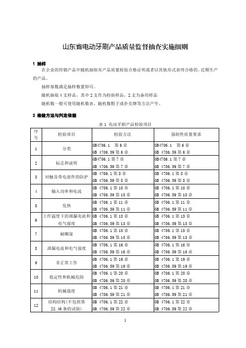 山东省电动牙刷产品质量监督抽查实施细则