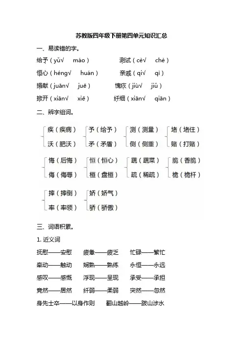 苏教四年级语文下册第四单元知识汇总
