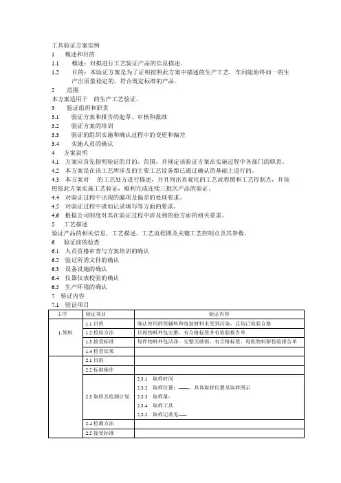 工艺验证方案实例