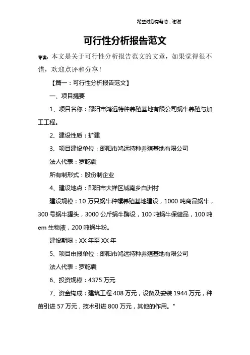 可行性分析报告范文