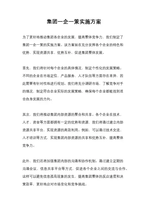 集团一企一策实施方案