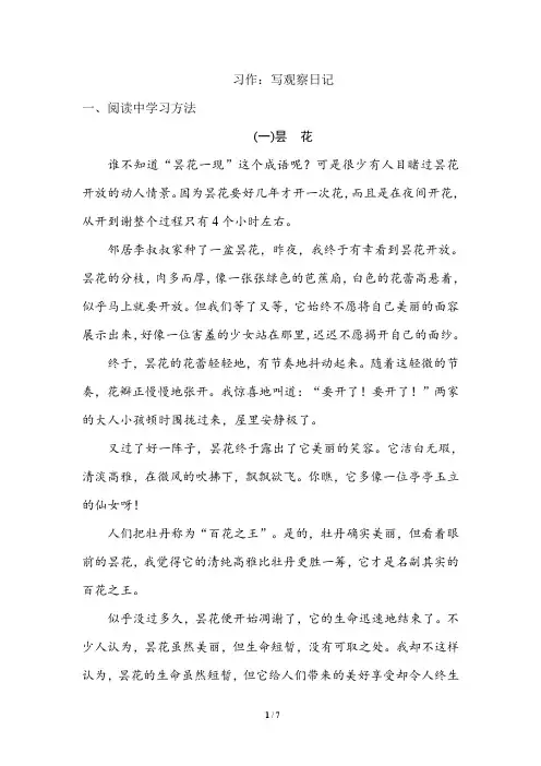 四年级语文上册习作：写观察日记