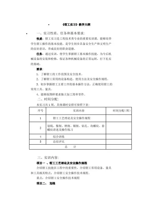 钳工实训大纲