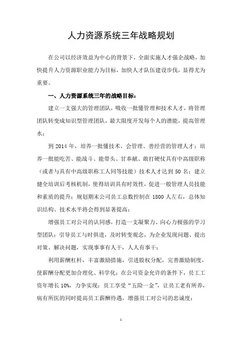 人力资源系统三年战略规划 2