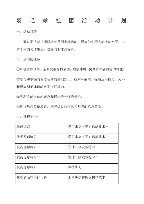 羽毛球兴趣小组活动计划及记录