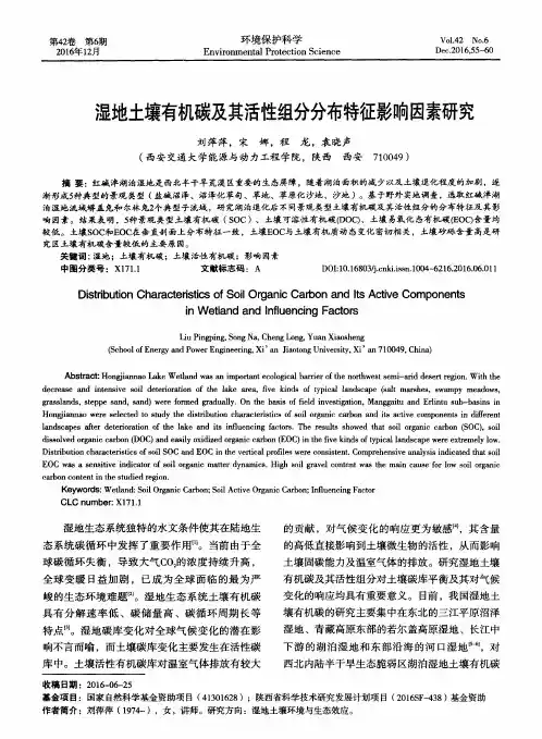 湿地土壤有机碳及其活性组分分布特征影响因素研究