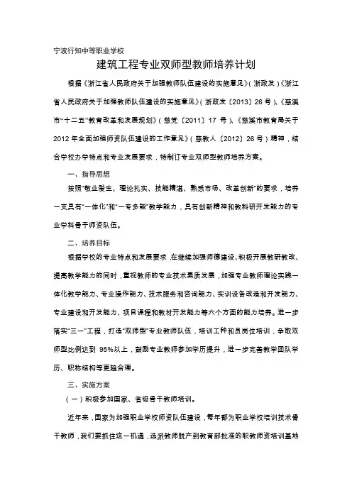 双师型教师培养计划