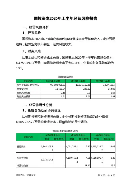 国投资本2020年上半年经营风险报告