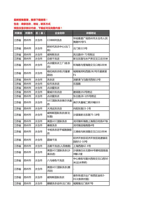 新版江苏省苏州市太仓市洗衣店企业公司商家户名录单联系方式地址大全98家