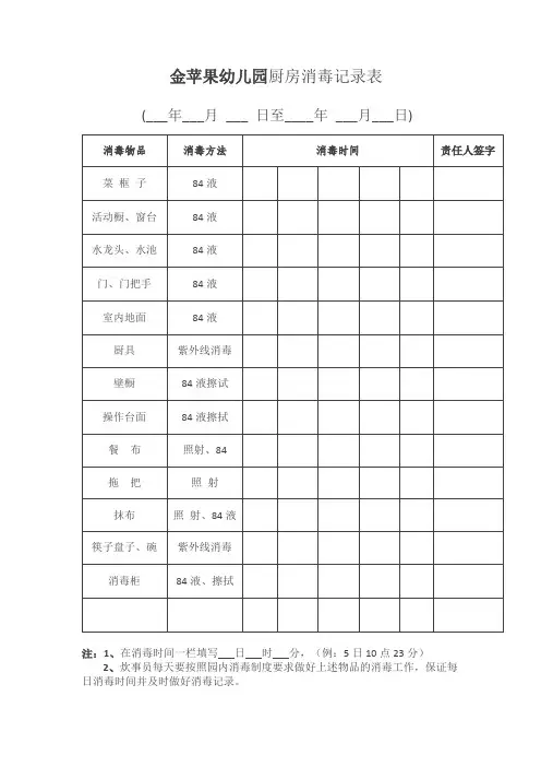 厨房消毒记录表_ 2