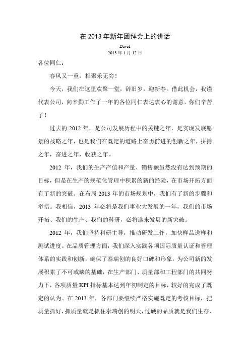 在2013年新年团拜会上的讲话