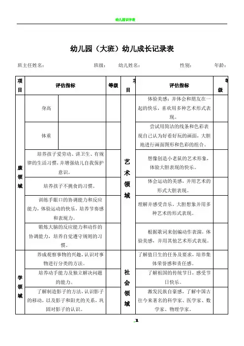 幼儿成长记录表大班 2