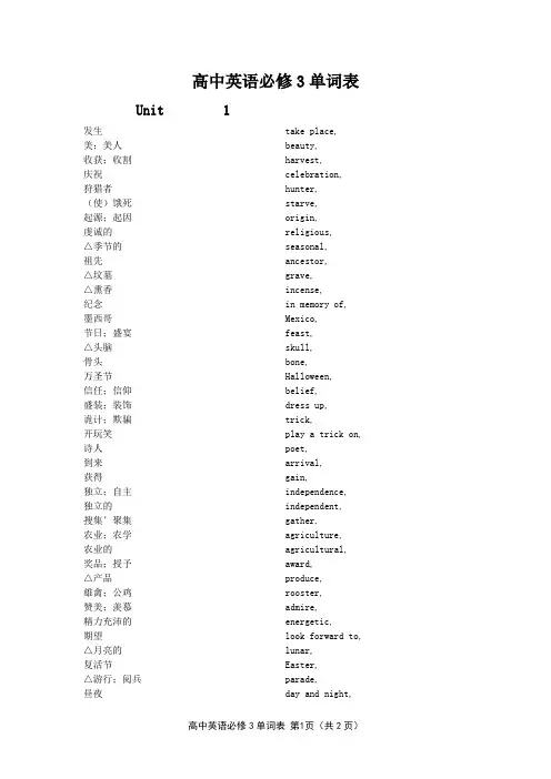 高中英语必修3单词表