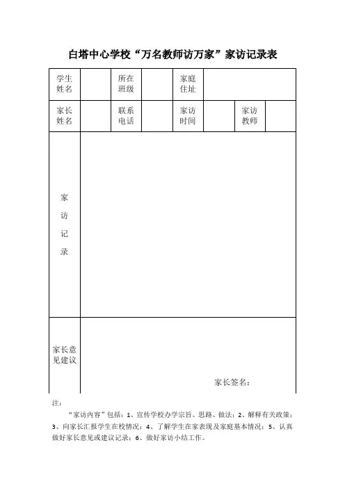 万名教师访万家家访记录表