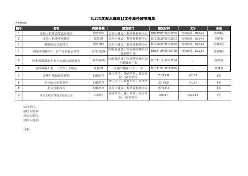 项目文件原件移交清单