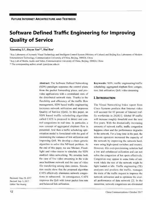Software Defined Traffic Engineering for Improving Quality of Service