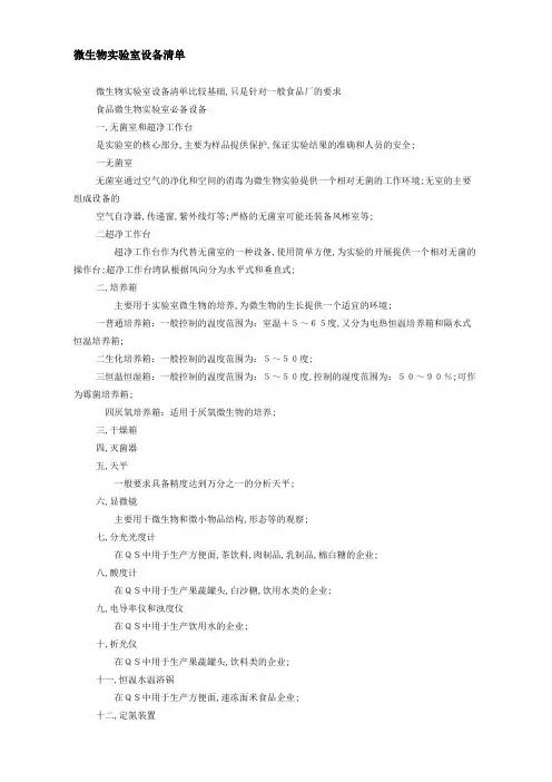 微生物实验室设备清单