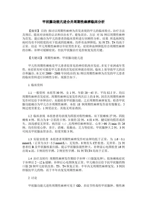 甲状腺功能亢进合并周期性麻痹临床分析