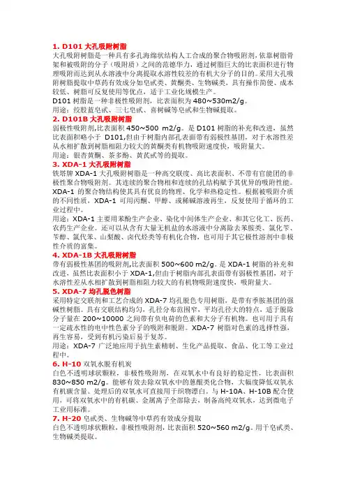 大孔吸附树脂的种类及用途