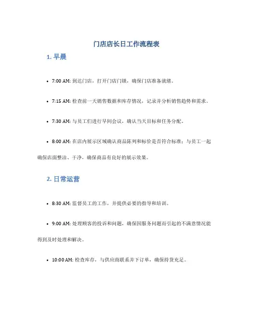 门店店长日工作流程表