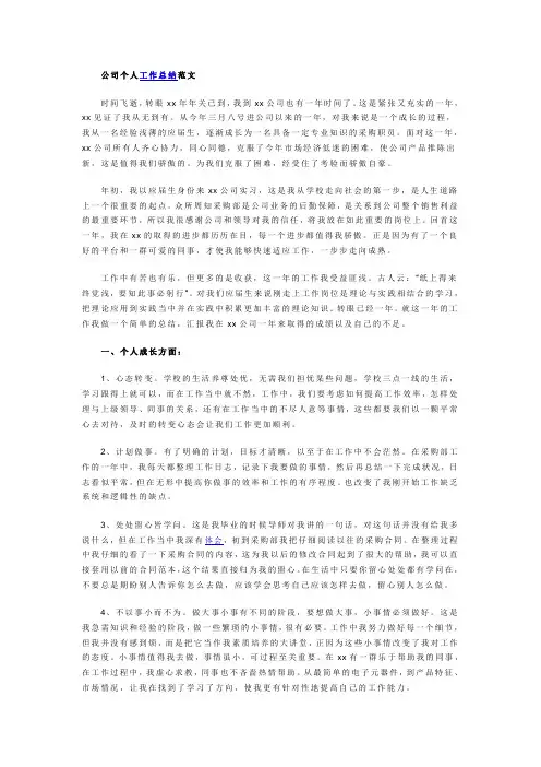 公司个人工作总结范文