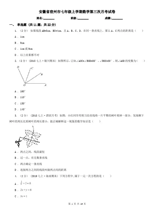 安徽省宿州市七年级上学期数学第三次月考试卷