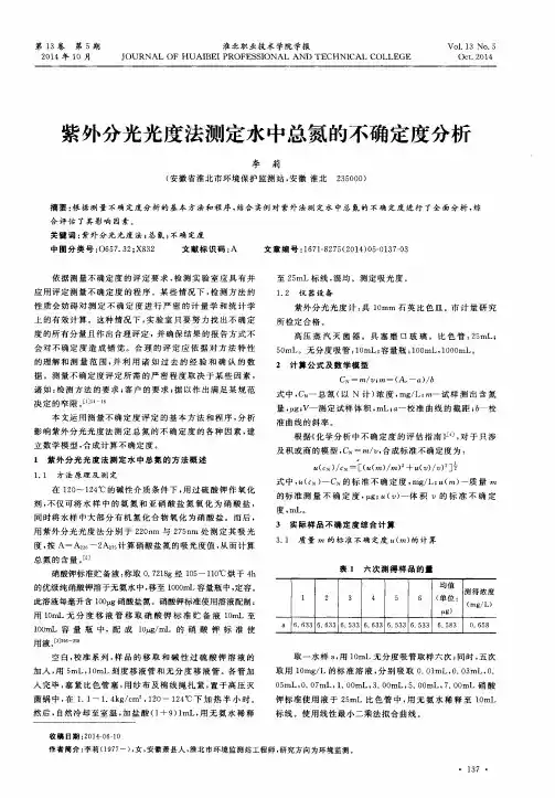 紫外分光光度法测定水中总氮的不确定度分析