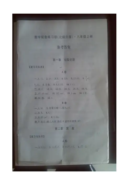 八年级上册数学配套练习册答案(北师大版)