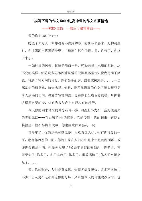 描写下雪的作文500字_高中雪的作文6篇精选