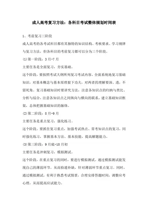 成考各科目考试计划