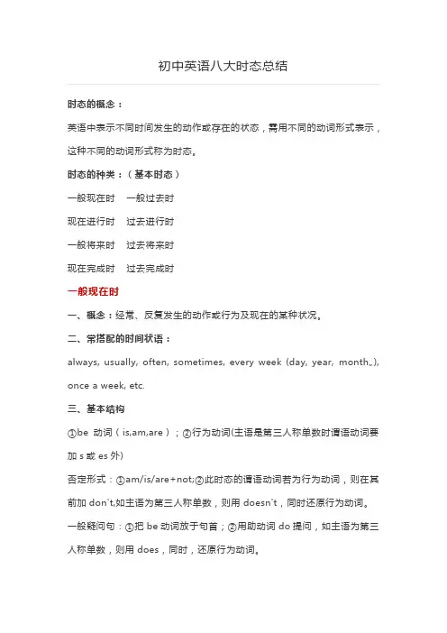 最全初中英语八大时态概括总结