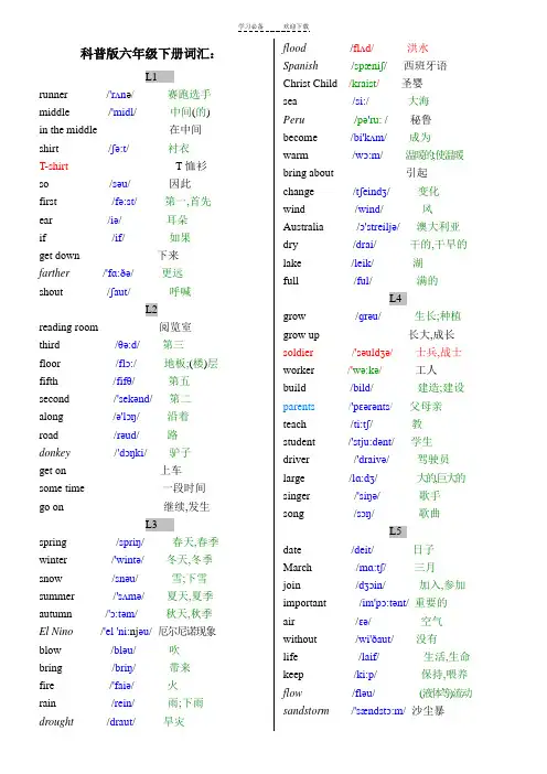 科普版小学六年级英语下册单词表(带音标)