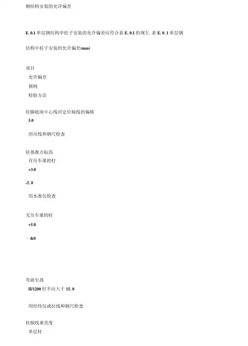 钢结构安装的允许偏差