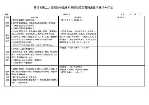 非临床科室医院感染管理质量考核评分标准