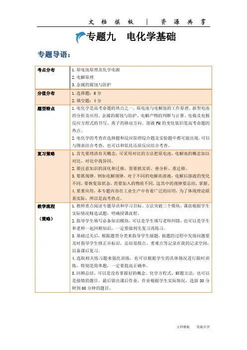 化学课程-专题九电化学基础-高考化学