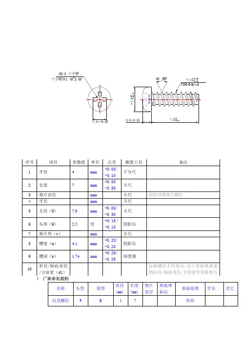 螺丝钉的工程图和技术标准
