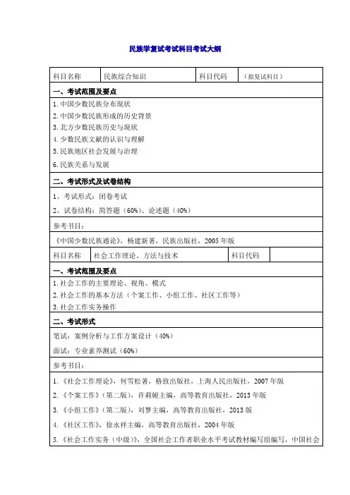 民族学复试考试科目考试大纲