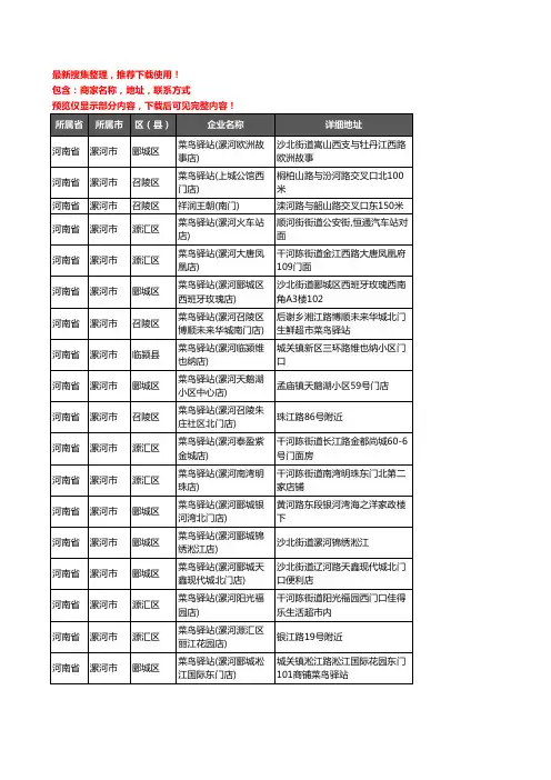 新版河南省漯河市菜鸟驿站企业公司商家户名录单联系方式地址大全100家