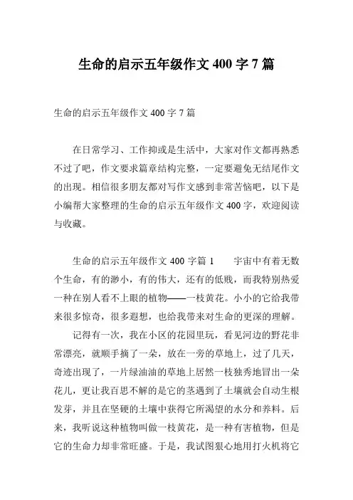 生命的启示五年级作文400字7篇