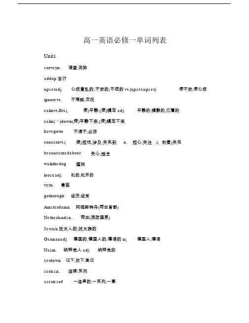 高一英语必修一单词表